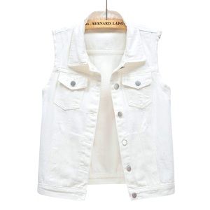 Short Loose Sleeveless White Denim Jacket NEW